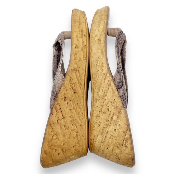 Lorenzo Chelini Taupe Faux Snakeskin Cork Wedge Sandal Thong Flip Flop Size 10 - Picture 11 of 16